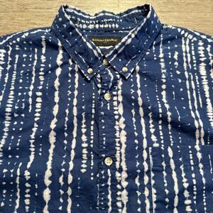 Banana Republic Shirt Mens XXL Blue‎ White Stripe Short Sleeve 100% Cotton Slim
